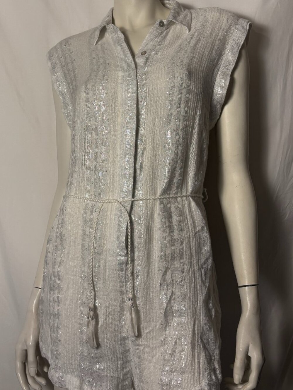 Isabella Rose White Silver Metallic Striped Romper Size Small
